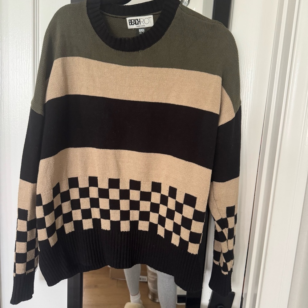 Beach Riot Olive and Tan Knit Sweater